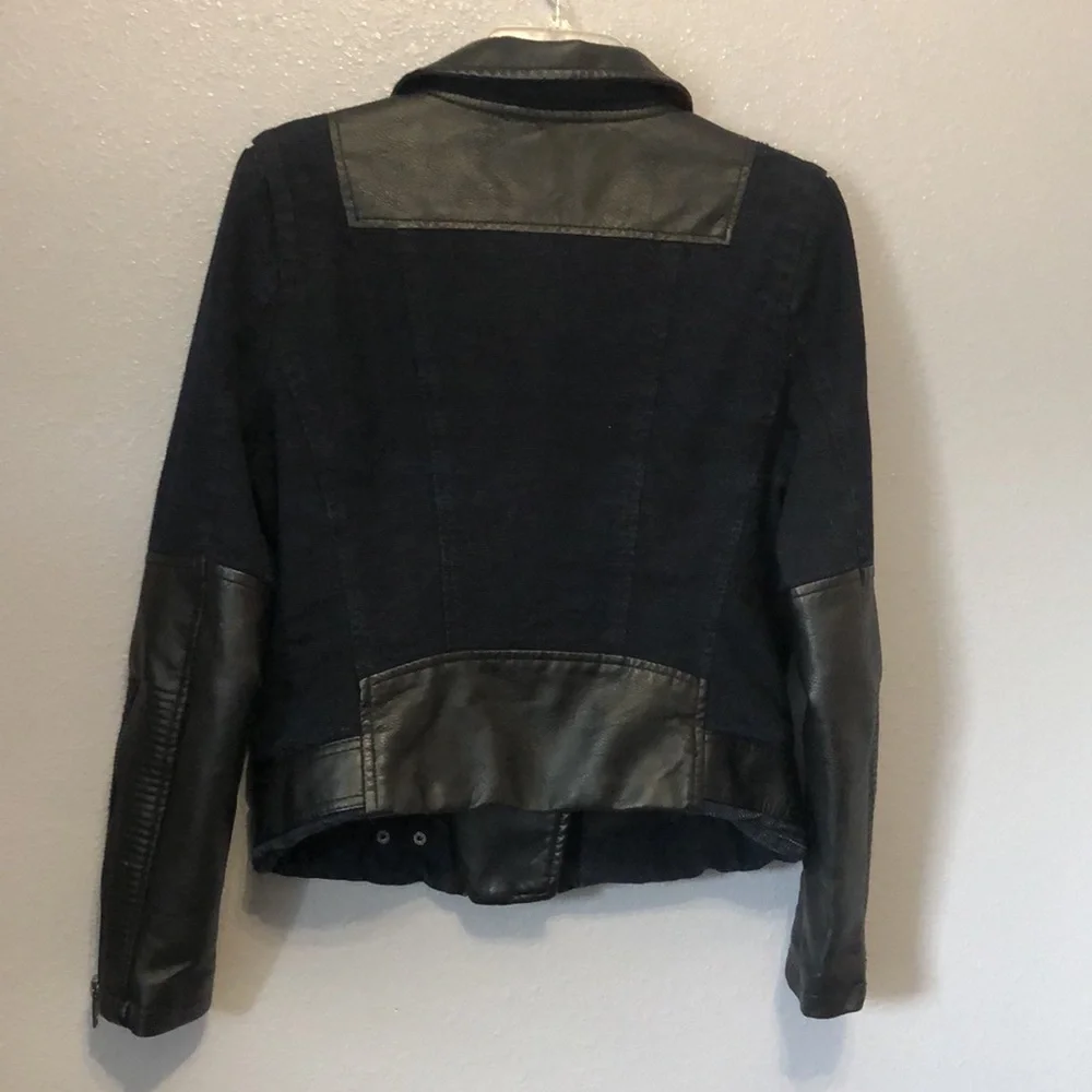 Blank NYC blue black canvas faux leather jacket Women's M biker motorcycle punk - Picture 11 of 16